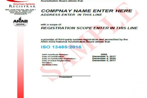 ASR 英文證書樣本 ISO13845